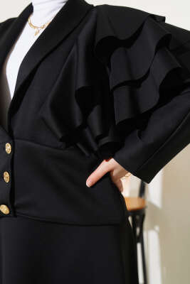 Kol Fırfırlı Etekli Scuba İkili Takım Siyah - Thumbnail