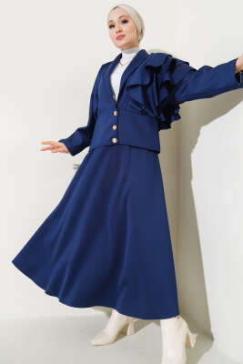 Kol Fırfırlı Etekli Scuba İkili Takım Lacivert - Thumbnail