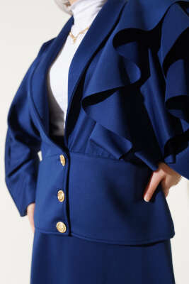 Kol Fırfırlı Etekli Scuba İkili Takım Lacivert - Thumbnail