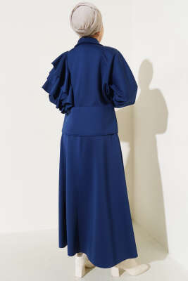 Kol Fırfırlı Etekli Scuba İkili Takım Lacivert - Thumbnail