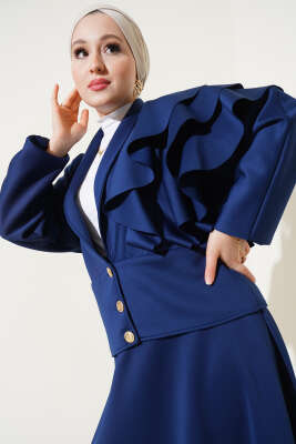Kol Fırfırlı Etekli Scuba İkili Takım Lacivert - Thumbnail