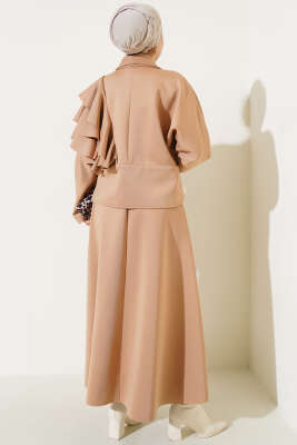 Kol Fırfırlı Etekli Scuba İkili Takım Camel - Thumbnail