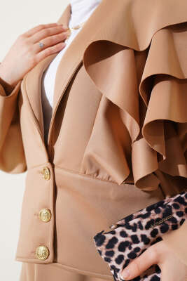 Kol Fırfırlı Etekli Scuba İkili Takım Camel - Thumbnail