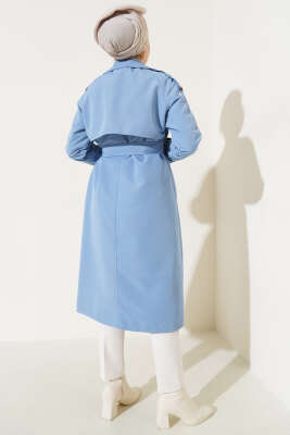 Apoletli Kruvaze Yaka Trençkot Bebe Mavi - Thumbnail