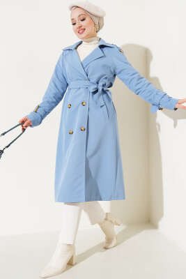 Apoletli Kruvaze Yaka Trençkot Bebe Mavi - Thumbnail