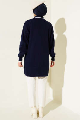 Üç Düğmeli Triko Tunik Lacivert - Thumbnail