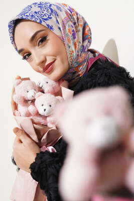 Pazarium - Etnik Çiçekli Soft Eşarp Nar Çiçeği