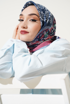 Etnik Çiçekli Soft Eşarp Gül Kurusu - Thumbnail