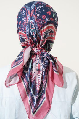 Etnik Çiçekli Soft Eşarp Gül Kurusu - Thumbnail