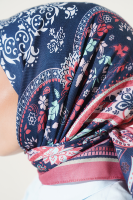 Etnik Çiçekli Soft Eşarp Gül Kurusu - Thumbnail