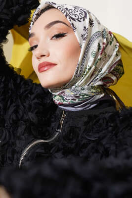 Pazarium - Etnik Çiçekli Soft Eşarp Antrasit