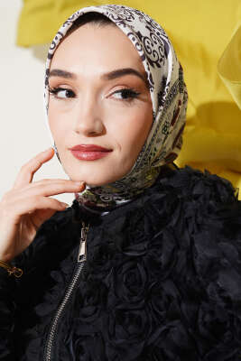 Etnik Çiçekli Soft Eşarp Antrasit - Thumbnail