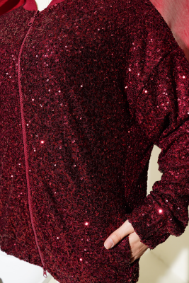 Pul Payet Fermuarlı Ceket Bordo - Thumbnail