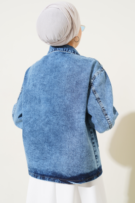 Önü Üç Bağlamalı Kot Ceket Açık Kar - Thumbnail