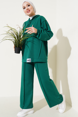 Pazarium - Balance Armalı Kapüşonlu Salaş İkili Takım Zümrüt