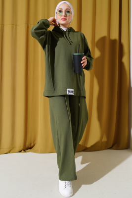 Pazarium - Balance Armalı Kapüşonlu Salaş İkili Takım Haki