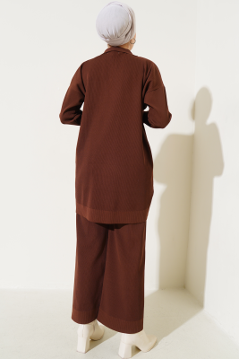 Polyelit Gömlek Yaka İkili Takım Kahve - Thumbnail