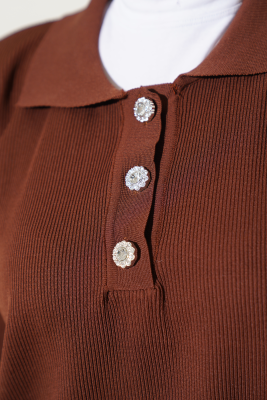 Polyelit Gömlek Yaka İkili Takım Kahve - Thumbnail