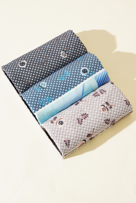 Pazarium - Çiçekli Geometri Desen 3'lü Medine İpeği Şal Seti Asorti 1