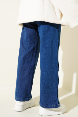 Bel Lastikli Yanları Çıtçıtlı Kot Pantolon Orta Mavi - Thumbnail