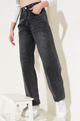 Pensli Bol Paça Kot Pantolon Füme - Thumbnail