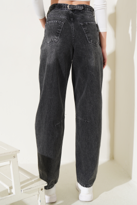 Pensli Bol Paça Kot Pantolon Füme - Thumbnail