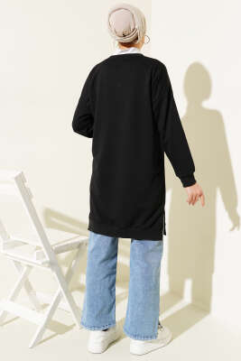 Kalp Nakışlı Uzun Tunik Siyah - Thumbnail