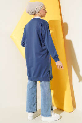 Kalp Nakışlı Uzun Tunik İndigo - Thumbnail