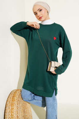Kalp Nakışlı Uzun Tunik Zümrüt - Thumbnail
