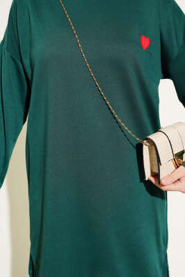 Kalp Nakışlı Uzun Tunik Zümrüt - Thumbnail