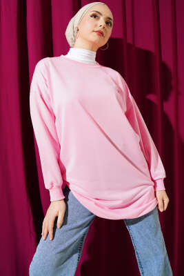 Kalp Nakışlı Uzun Tunik Pembe - Thumbnail