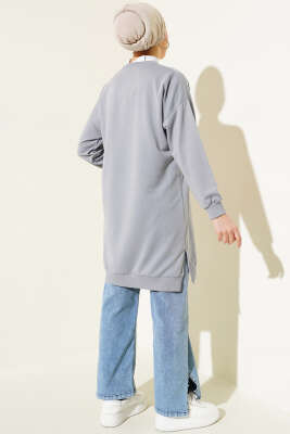 Kalp Nakışlı Uzun Tunik Gri - Thumbnail