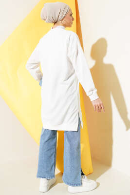 Kalp Nakışlı Uzun Tunik Ekru - Thumbnail