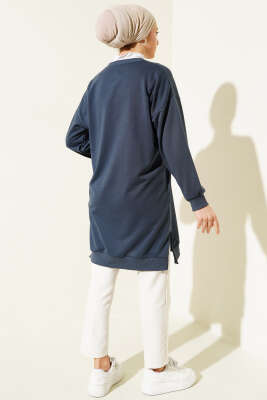 Kalp Nakışlı Uzun Tunik Füme - Thumbnail