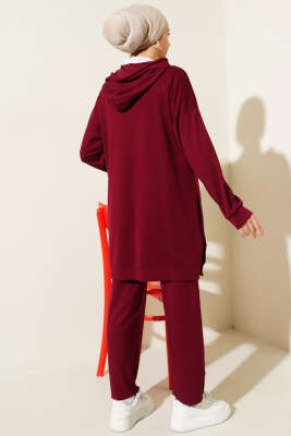 Loyşa Yanları Çıtçıtlı İkili Takım Bordo - Thumbnail