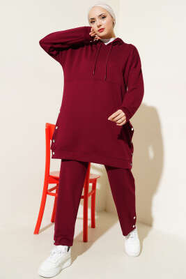 Pazarium - Loyşa Yanları Çıtçıtlı İkili Takım Bordo