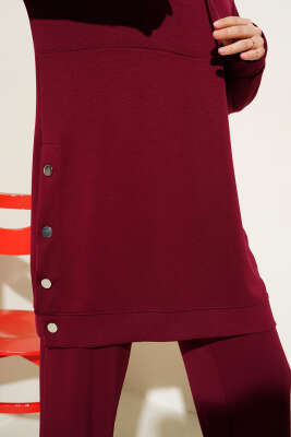 Loyşa Yanları Çıtçıtlı İkili Takım Bordo - Thumbnail