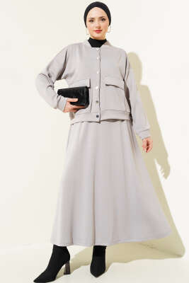 Pazarium - Loyşa Çıtçıtlı Etekli İkili Takım Gri