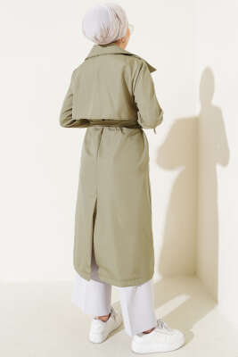 Bileği Kuşaklı Düğmeli Trençkot Nefti - Thumbnail