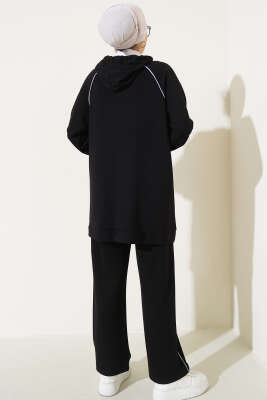 Loyşa Yarım Çıtçıtlı Kapüşonlu İkili Takım Siyah - Thumbnail
