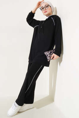Loyşa Yarım Çıtçıtlı Kapüşonlu İkili Takım Siyah - Thumbnail