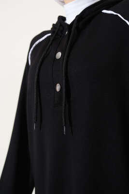 Loyşa Yarım Çıtçıtlı Kapüşonlu İkili Takım Siyah - Thumbnail