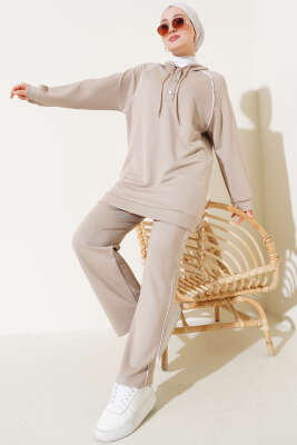 Loyşa Yarım Çıtçıtlı Kapüşonlu İkili Takım Bej - Thumbnail