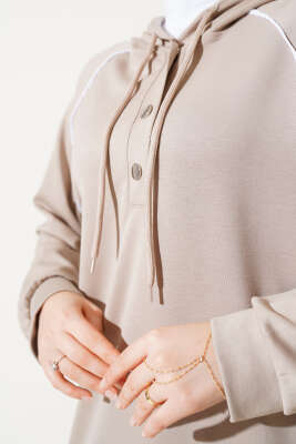 Loyşa Yarım Çıtçıtlı Kapüşonlu İkili Takım Bej - Thumbnail