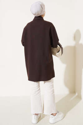 Çift Göğüs Cepli Basic Gömlek Kahve - Thumbnail