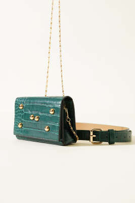 Kroko Desen Mıknatıslı Bel Çantası Zümrüt - Thumbnail