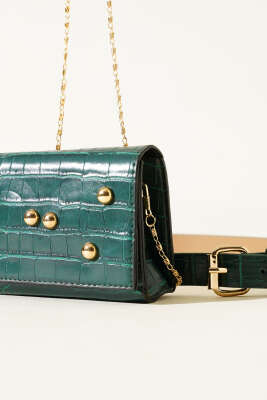 Kroko Desen Mıknatıslı Bel Çantası Zümrüt - Thumbnail