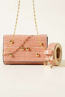 Kroko Desen Mıknatıslı Bel Çantası Somon - Thumbnail