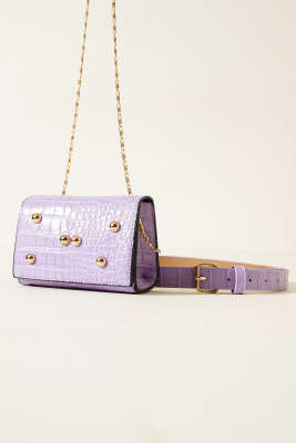 Kroko Desen Mıknatıslı Bel Çantası Lila - Thumbnail