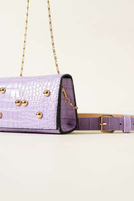 Kroko Desen Mıknatıslı Bel Çantası Lila - Thumbnail